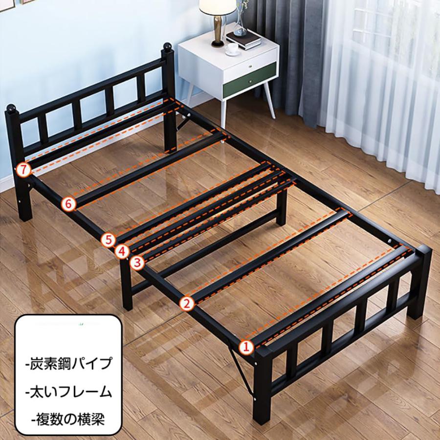 折りたたみベッド スチールフレーム (Brown) ベッドフレーム マットレス付き セミダブル 折り畳みベッド 完成品 幅