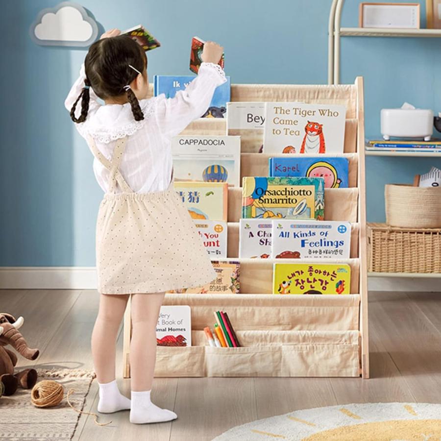 絵本棚 6段 木製 マガジンラック 絵本ラック 本棚 組立式 L字型