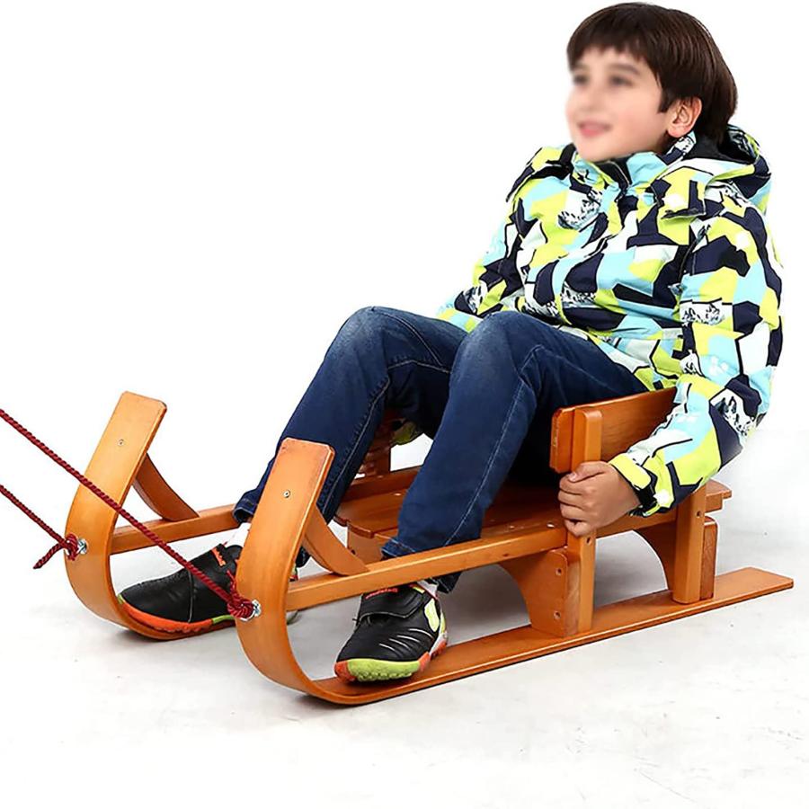 木製の子供用そり、背もたれ付き、木製のそり、ドローコード付き、ブナ
