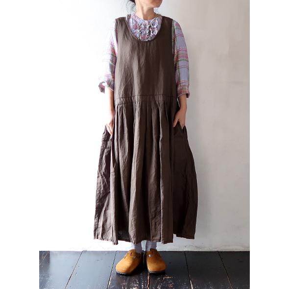 ホームスパン ワンピース homspun レディース リネンバイオ ノースリーブ ワンピース TAUPE 1624 送料無料の画像