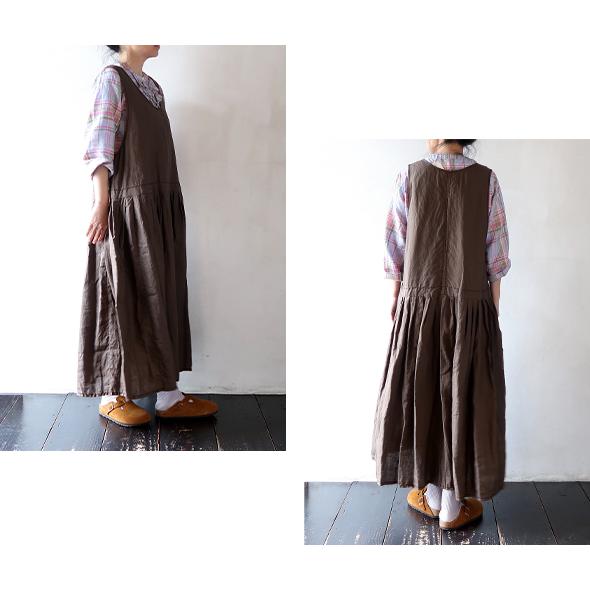 ホームスパン ワンピース homspun レディース リネンバイオ ノースリーブ ワンピース TAUPE 1624 送料無料の画像