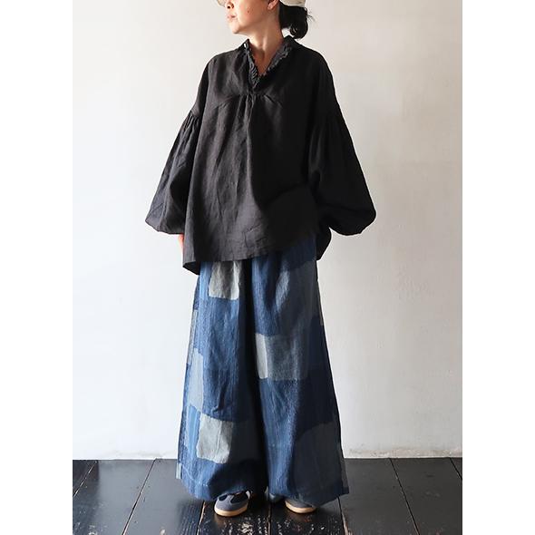 ！美品！KAPITAL リネンキャンバス　フリルジプシーブラウス　ブラック KAPITAL キャピタル リネンキャンバス フリルジプシーブラウス BLACK