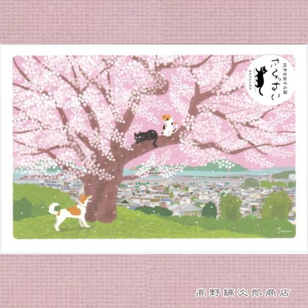 たびネコポストカード 1枚 丘の上の桜 春の風景 猫 あすつく はがき レターパックライト可20個まで 【代引き不可】 A メール便可10個まで レターパックプラス可40個まで