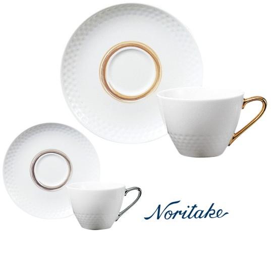 ノリタケ 【ノリタケ】≪アミ≫ ティー・コーヒー碗皿ペア（金・銀