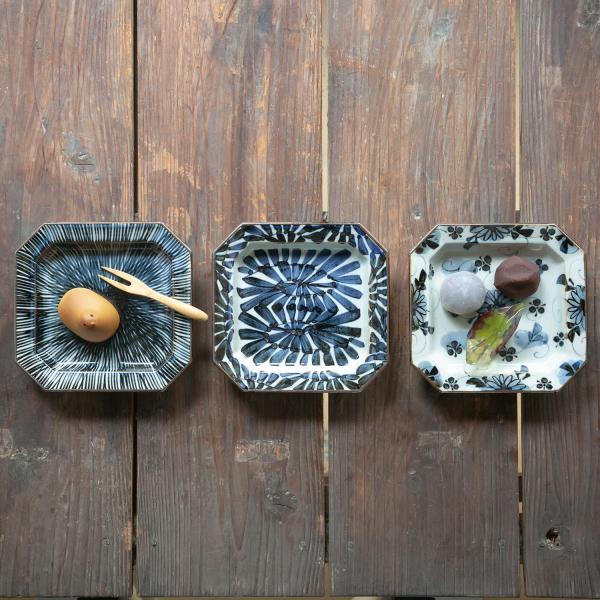 波佐見焼】 古染紋・手描き八角取皿トリオ : ギフトハウスタカノYahoo