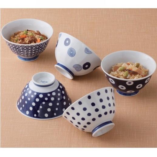 有田焼】≪波佐見焼≫ 藍丸紋 軽量飯碗揃 (軽量ご飯茶碗5個セット