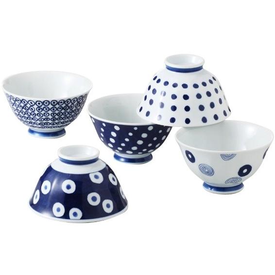 有田焼】≪波佐見焼≫ 藍丸紋 軽量飯碗揃 (軽量ご飯茶碗5個セット