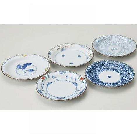 有田焼　波佐見焼　染付　和食器揃 有田焼】≪波佐見焼≫ 染錦絵変わり 和皿揃 取皿5枚セット : ギフト