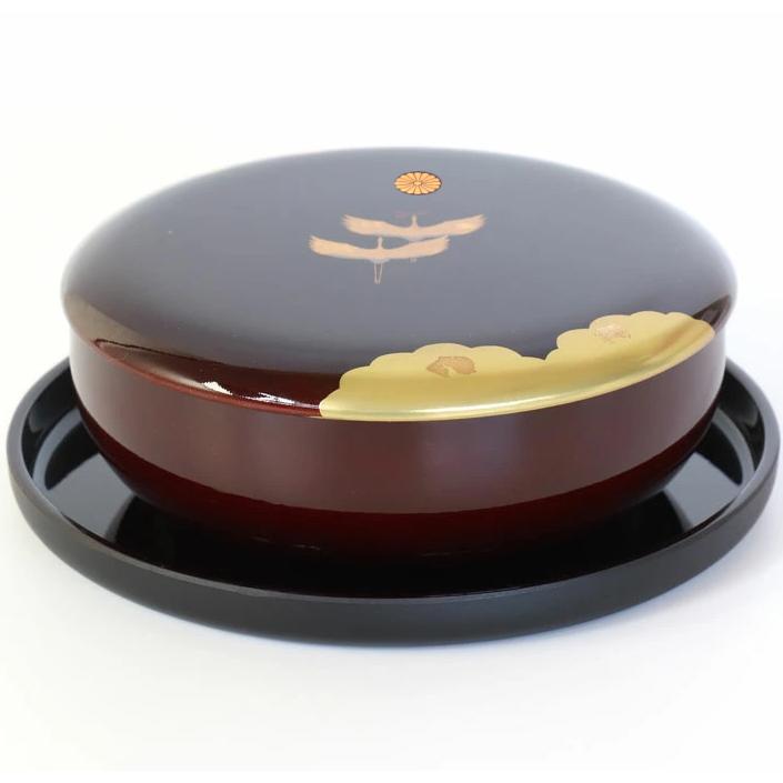 盆付き菓子器 溜金雲昇鶴 菊紋入 : ギフトハウスタカノYahoo!店 - 通販