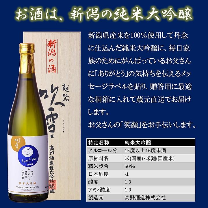 父の日 プレゼント 70代 日本酒 純米大吟醸 お父さん ありがとう 感謝ラベル 720ml 桐箱入 甘口 お酒 ギフト 60代 80代 新潟 高野酒造｜takano-shuzo-y｜07