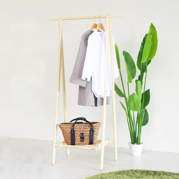 3個セット〕オープンハンガーラック(ナチュラル) 幅75cm×奥行45cm 木製