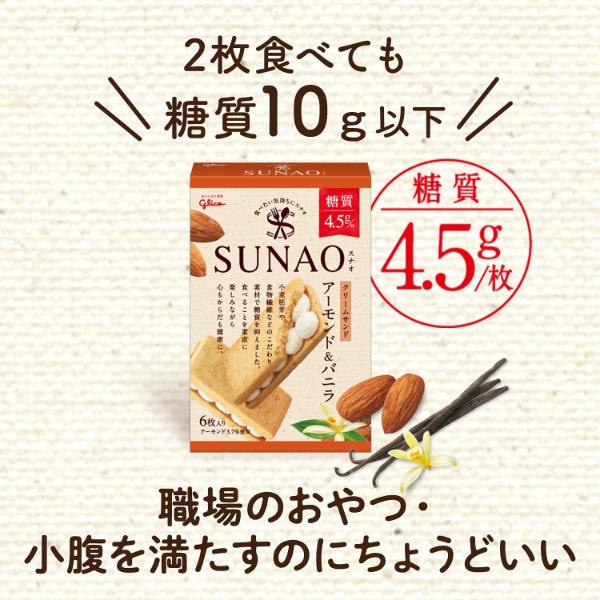 江崎グリコ 6枚 SUNAO クリームサンド アーモンド&バニラ (7×8)56入 (スナオ ロカボ 糖質オフ) (Y12)(ケース販売) 本州一部送料無料_5