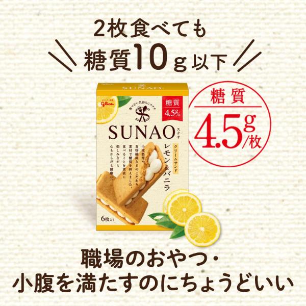 江崎グリコ 6枚 SUNAO クリームサンド レモン＆バニラ (7×2)14入 (スナオ 低糖質 糖質オフ) (Y80) 本州一部送料無料｜takaoka｜08