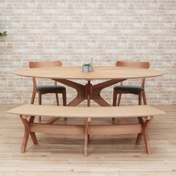 幅182cm 楕円ダイニングテーブル 4点セット ナチュラルオーク 板座