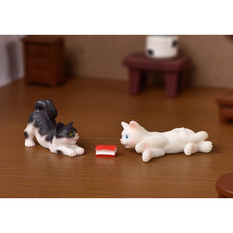 じゃれ合う猫 6体 机 椅子 本セット ねこ 猫 動物フィギュア