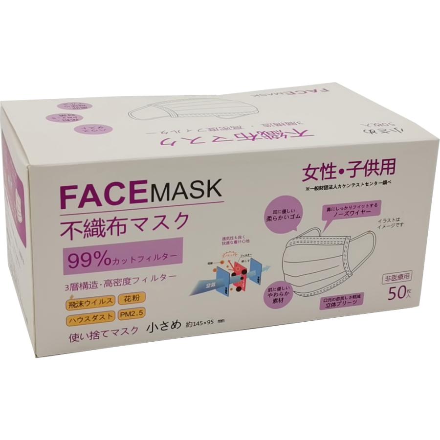 マスク 50枚 フェイスマスク facemask 小さめサイズ 女性 子供用 3層構造 不織布 99%カット 高性能フィルター 使い捨てマスク 風邪  花粉 :MTmask-1109:宝箱2japan - 通販 - Yahoo!ショッピング