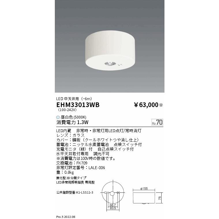 遠藤照明 EHM33013WB 防災照明 LED非常灯 直付型 30分間タイプ 昼白色