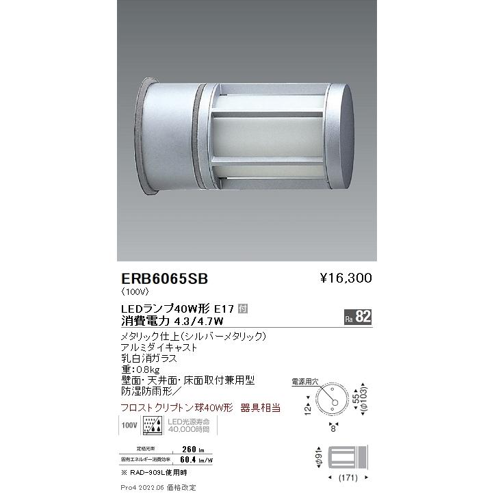 遠藤照明 ERB6065SB LEDアウトドアブラケットライト STYLISH LEDZシリーズ フロストクリプトン球40W形器具相当 E17タイプ 本体のみ  施設照明_1