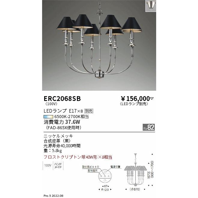 遠藤照明 ERC2068SB LEDシャンデリアライト 本体のみ ランプ別売(E17) 無線調光対応 要電気工事 施設照明_1