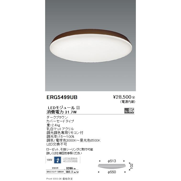 遠藤照明  施設照明 LED調光調色シーリングライト Tunable LEDZ ダークブラウン ERG5499UB_1