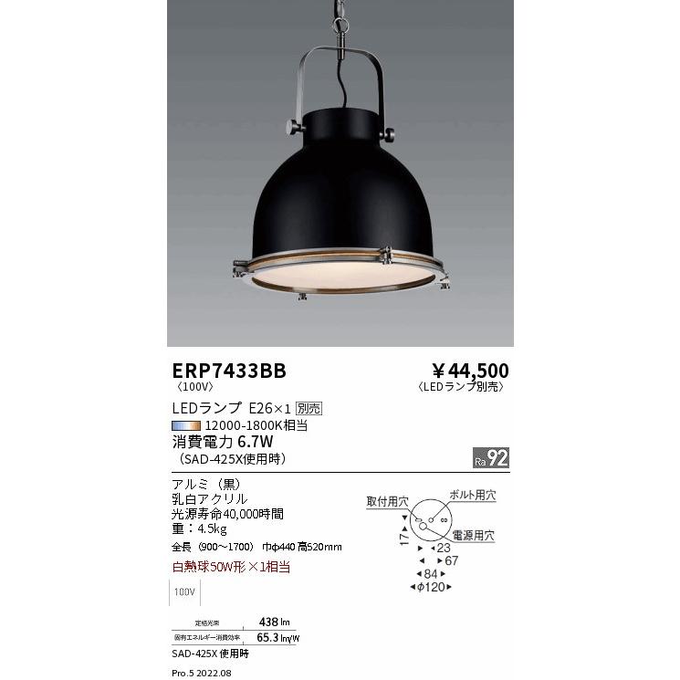 遠藤照明 ERP7433BB LEDZ LAMP ペンダントライト 本体のみ ランプ別売