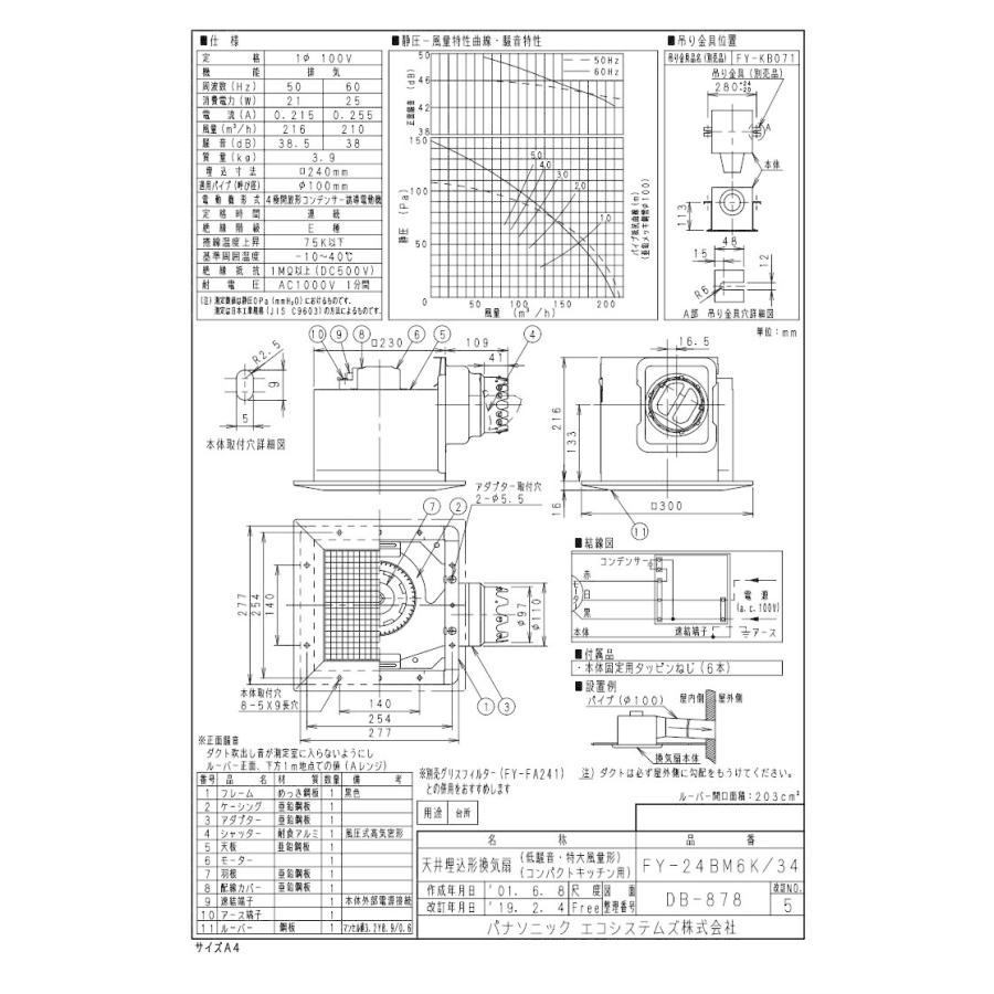 Panasonic（パナソニック） XFY-24BM6K/34 天井埋込形換気扇 ルーバー