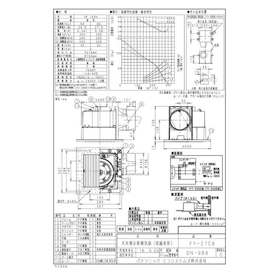 Panasonic（パナソニック） FY-27C8 天井埋込形換気扇 ルーバーセット