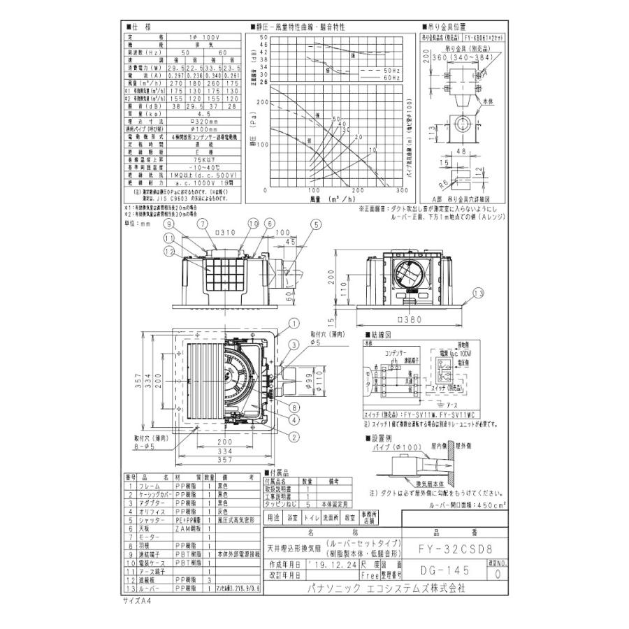 Panasonic（パナソニック） FY-32CSD8 天井埋込形換気扇 ルーバー