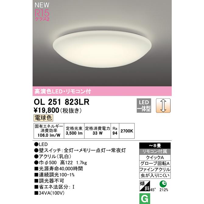 2018年　オーデリック　OL251823  LED照明　　コントローラ未使用 ODELIC（オーデリック） ☆オーデリック OL251823LR LEDシーリング