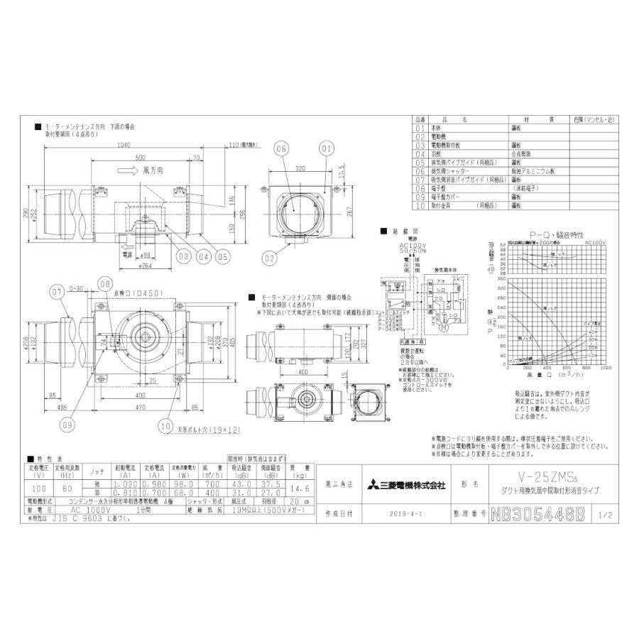 三菱（MITSUBISHI） 三菱電機 V-25ZMS5 中間取付形ダクトファン 事務所