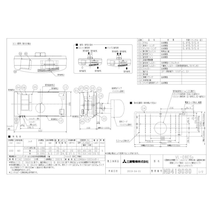 三菱 三菱電機 VL-08ES3 住宅用 ロスナイ 準寒冷地・温暖地仕様