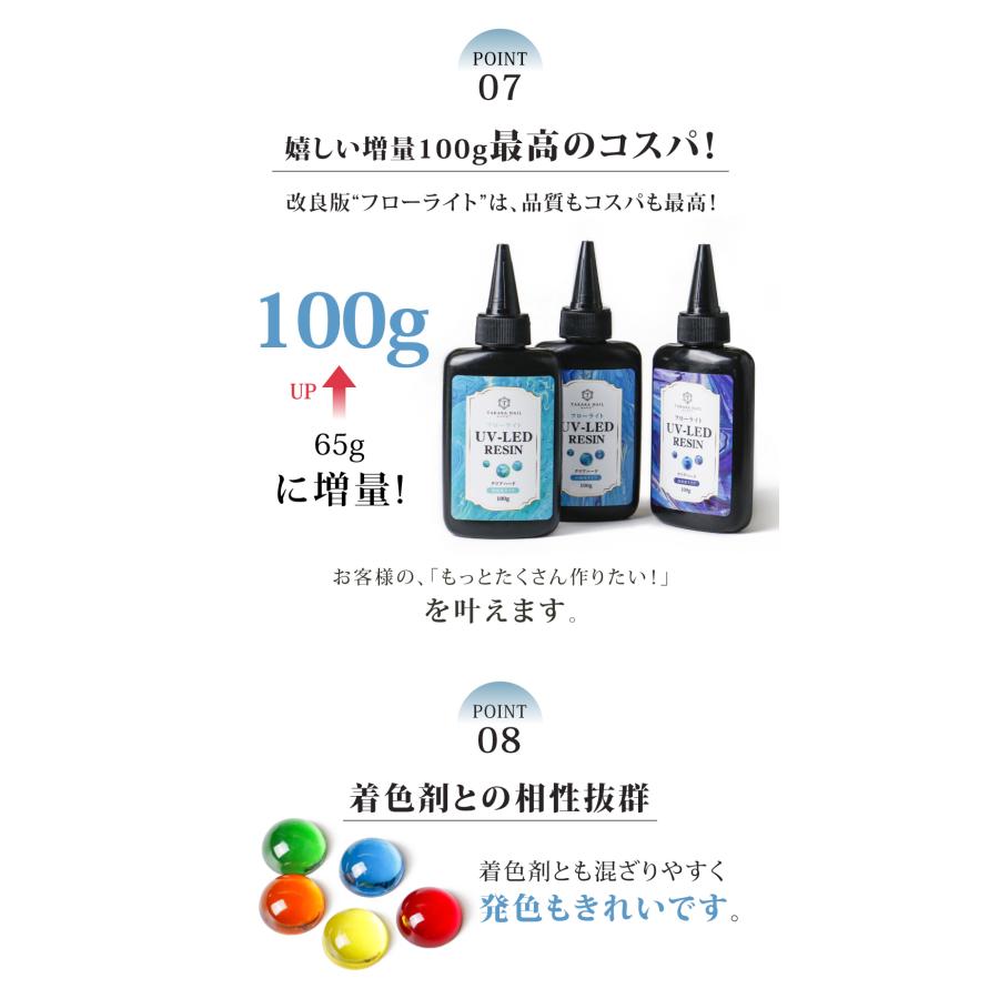 レジン液 100g フローライト  高品質レジン液 大容量 超透明 低粘度 中粘度 高粘度 【メール便対応】｜takaranail｜09