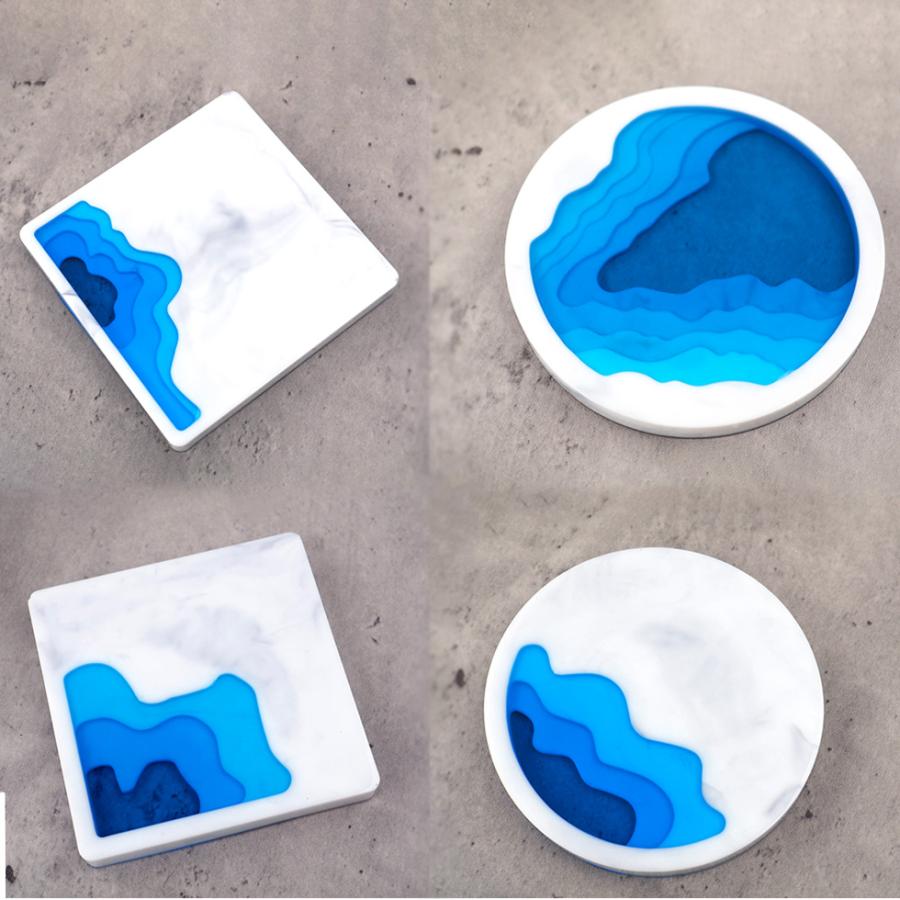 シリコンモールド 海岸線コースター4種 円 正方形 地層 【メール便対応