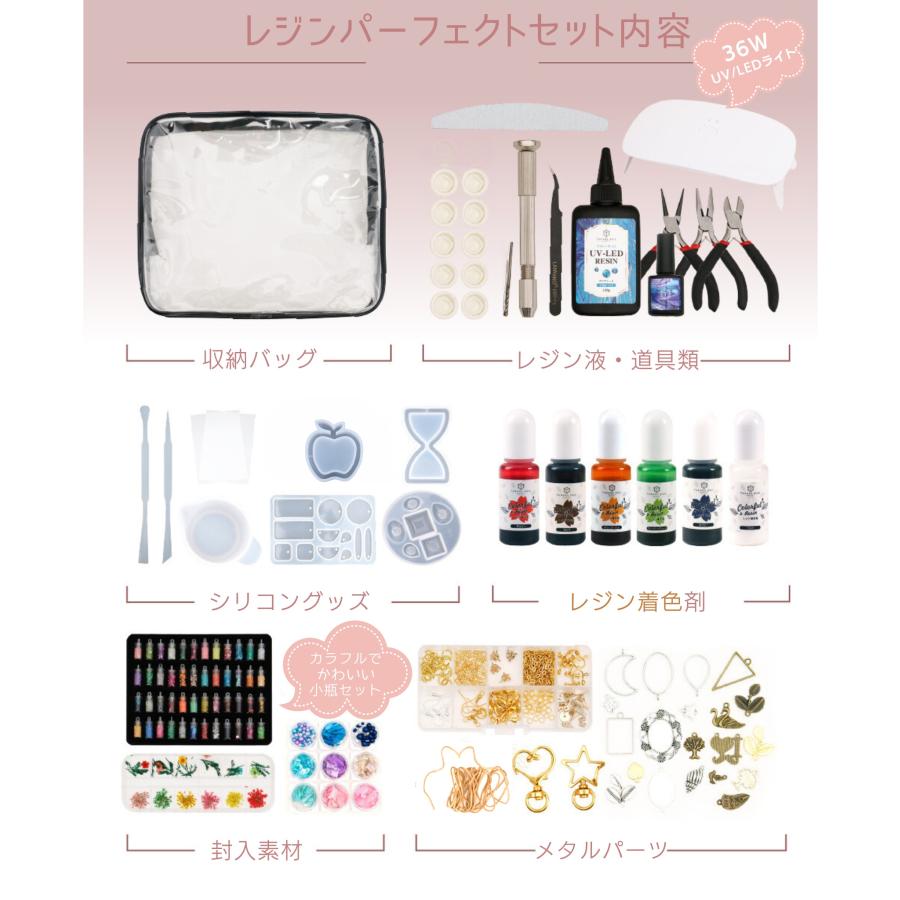 【レジンキット】UVレジン パーフェクトセット C 大容量レジン液100ｇ【宅配便送料無料】シャカシャカ レジンスターターキット 36W UV/LEDライト｜takaranail｜06