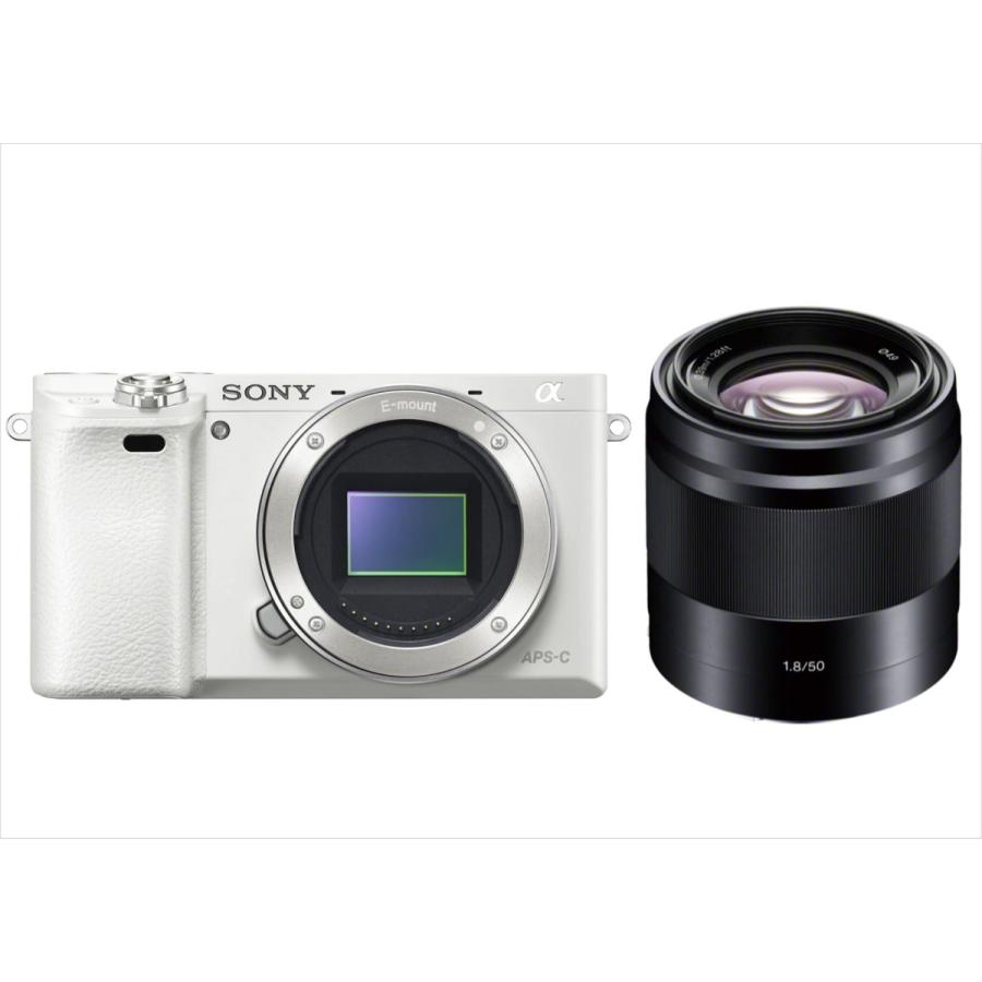 ソニー SONY α6000 ホワイトボディ 50mm 1.8 黒 単焦点 レンズセット ミラーレス一眼 中古 カメラ