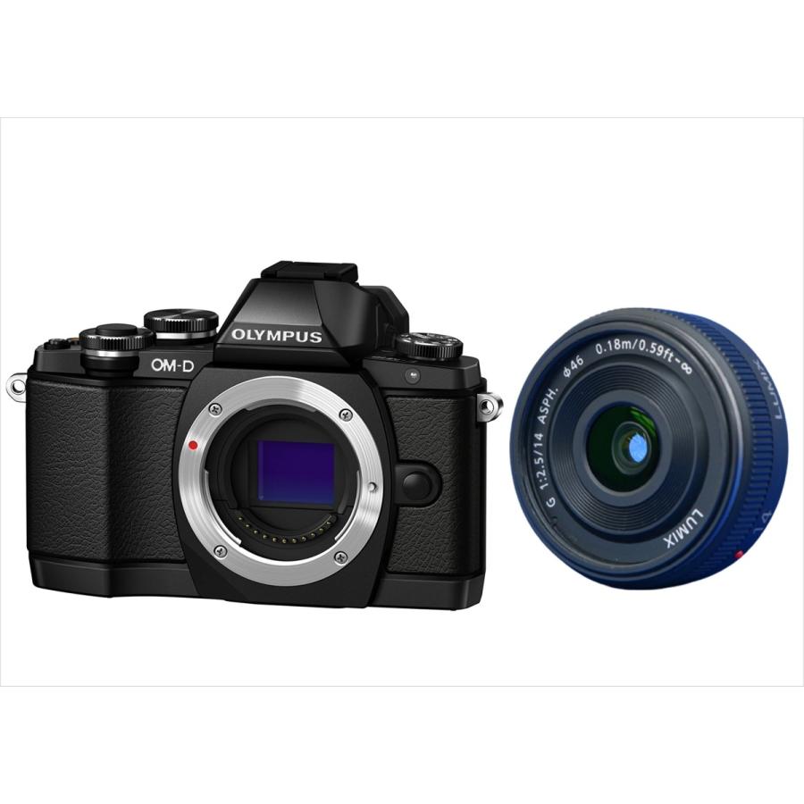 オリンパス OLYMPUS OM-D E-M10 ブラックボディ パナソニック 14ｍｍ 2.5 黒 単焦点 パンケーキ レンズセット ミラーレス一眼 中古 カメラ