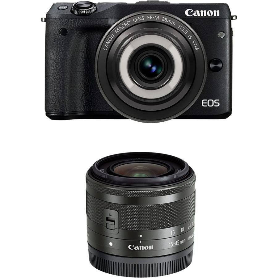 キヤノン Canon EOS M3 ブラック EF-M 28mm EF-M 15-45mm 付属 クリエイティブマクロ ダブルレンズキット  ミラーレス一眼カメラ 中古｜takaranoomise