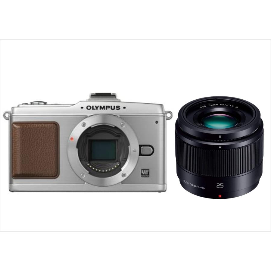 オリンパス OLYMPUS E-P2 パナソニック 25mm 1.7 黒 単焦点 レンズセット ミラーレス一眼 中古 カメラ