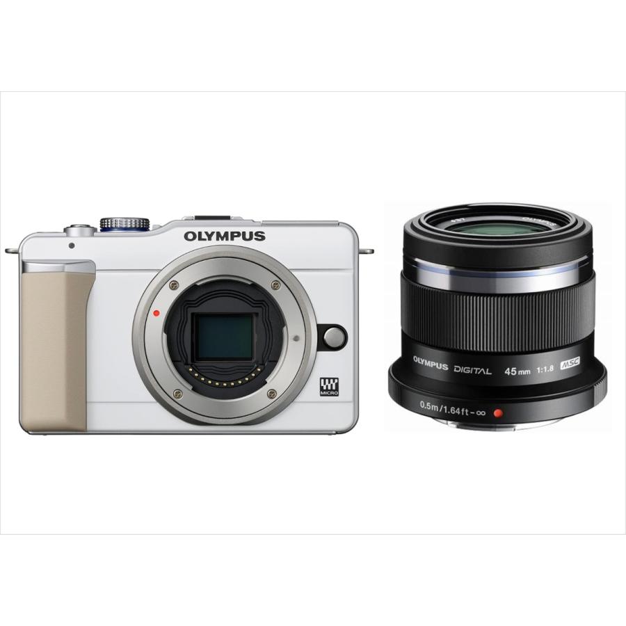 オリンパス OLYMPUS E-PL1 ホワイトボディ 45ｍｍ 1.8 黒 単焦点