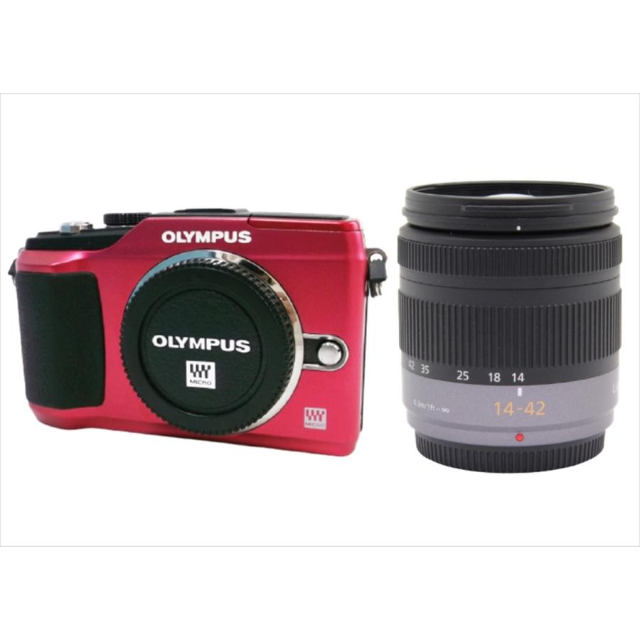 オリンパス OLYMPUS E-PL2 レッドボディ パナソニック 14-42ｍｍ レンズセット ミラーレス一眼 カメラ 中古