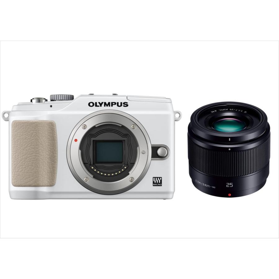 オリンパス OLYMPUS E-PL2 ホワイトボディ パナソニック 25ｍｍ 1.7 黒 単焦点 レンズセット ミラーレス一眼 中古 カメラ