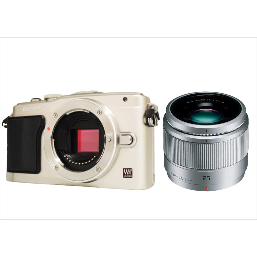 オリンパス OLYMPUS E-PL5 シルバーボディ パナソニック 25mm 1.7 単