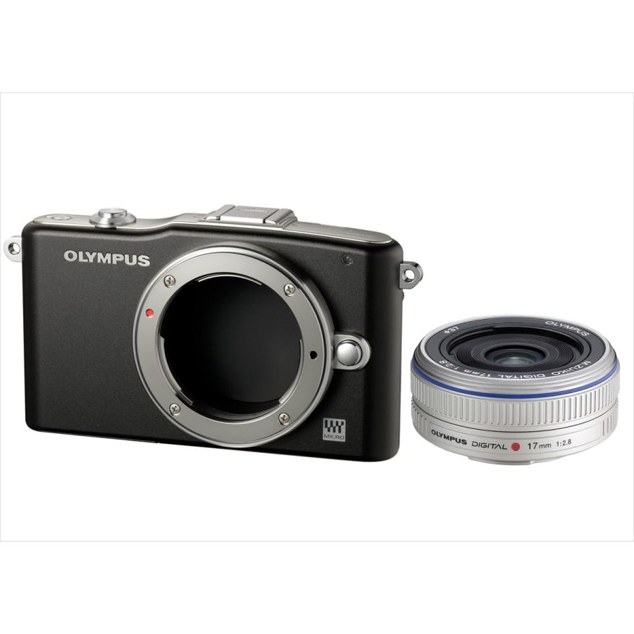 オリンパス OLYMPUS E-PM1 ブラックボディ 17ｍｍ 2.8 シルバー 単焦点 パンケーキ レンズセット ミラーレス一眼 中古 カメラ