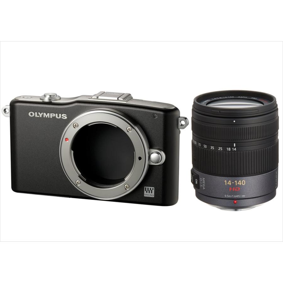 オリンパス OLYMPUS E-PM1 ブラックボディ パナソニック 14-140ｍｍ 高倍率 レンズセット ミラーレス一眼 中古 カメラ
