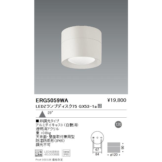 遠藤照明  施設照明 LED軒下用シーリングダウンライト LAMPシリーズ 白熱灯30W器具相当 Disk75 本体のみ ERG5059WAの画像