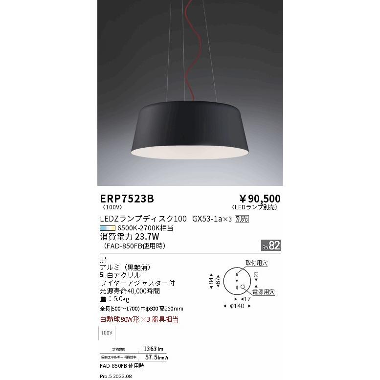 遠藤照明 ERP7523B LEDZ LAMP ペンダントライト 本体のみ ランプ別売
