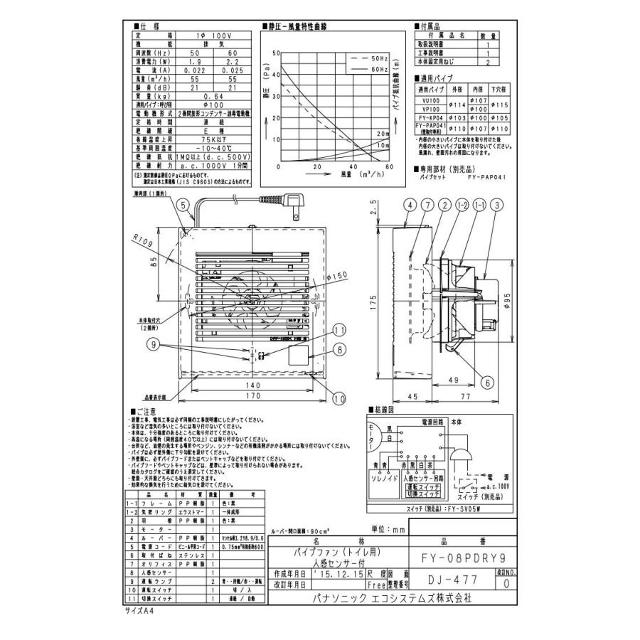 Panasonic（パナソニック） FY-08PDRY9 パイプファン 人感センサー付