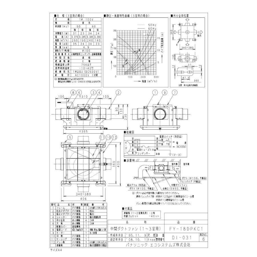 Panasonic（パナソニック） FY-18DPKC1 中間ダクトファン 風圧式 