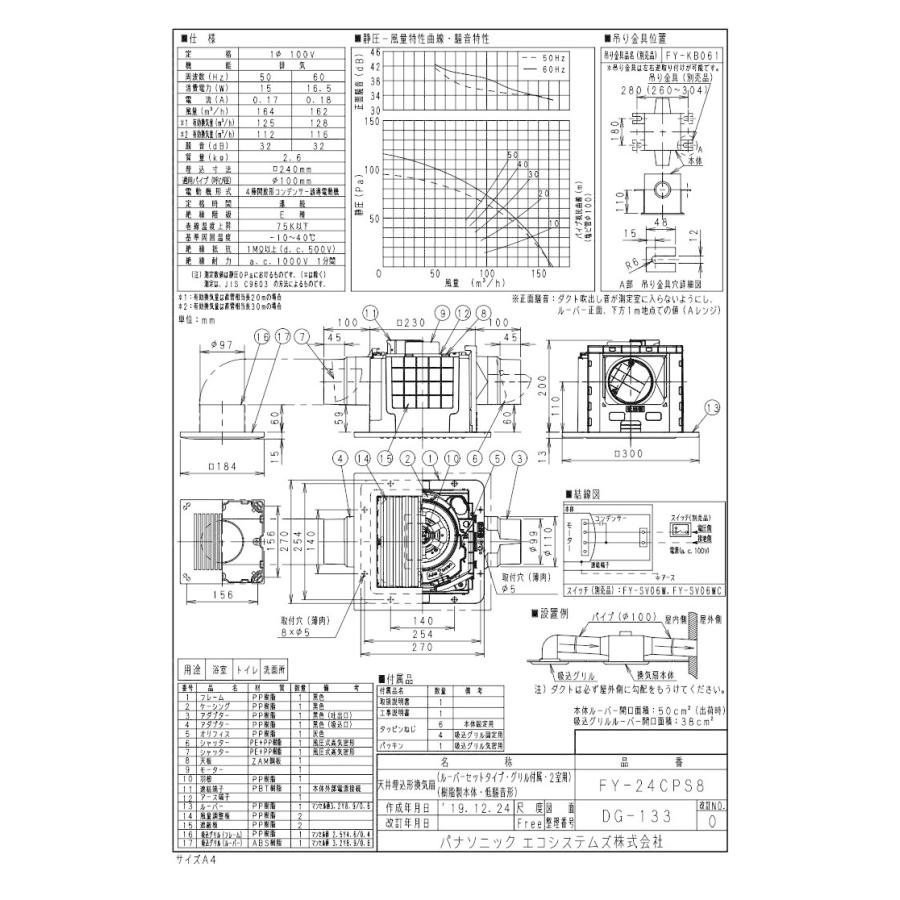 Panasonic（パナソニック） FY-24CPS8 天井埋込形換気扇 2室換気用