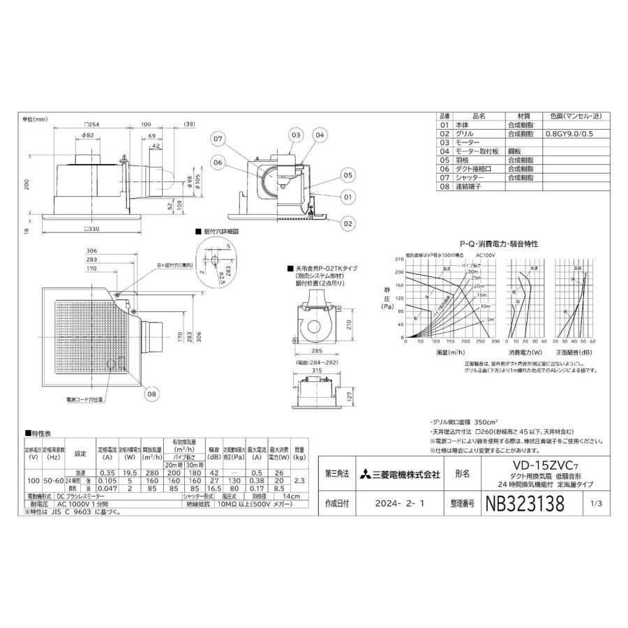 三菱（MITSUBISHI） 三菱電機 VD-15ZVC7 ダクト用換気扇 天井埋込形